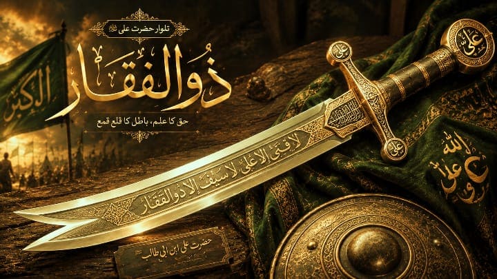 حضرت علیؓ کی مشہور دو دھاری تلوار ذوالفقار کی سنہری تصویر